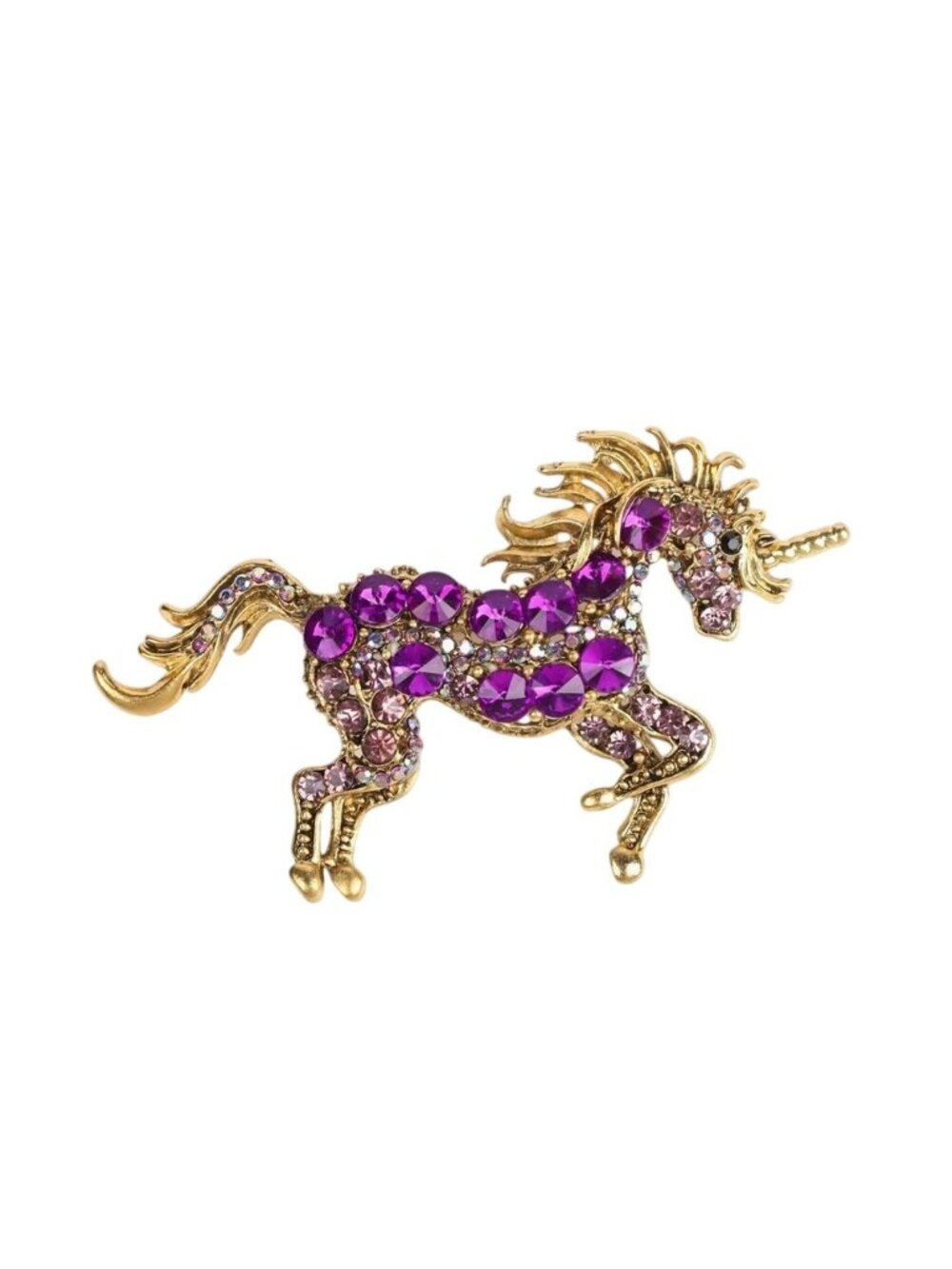 Purple & Pink Crystal Unicorn Pendant / Brooch Gold Tone